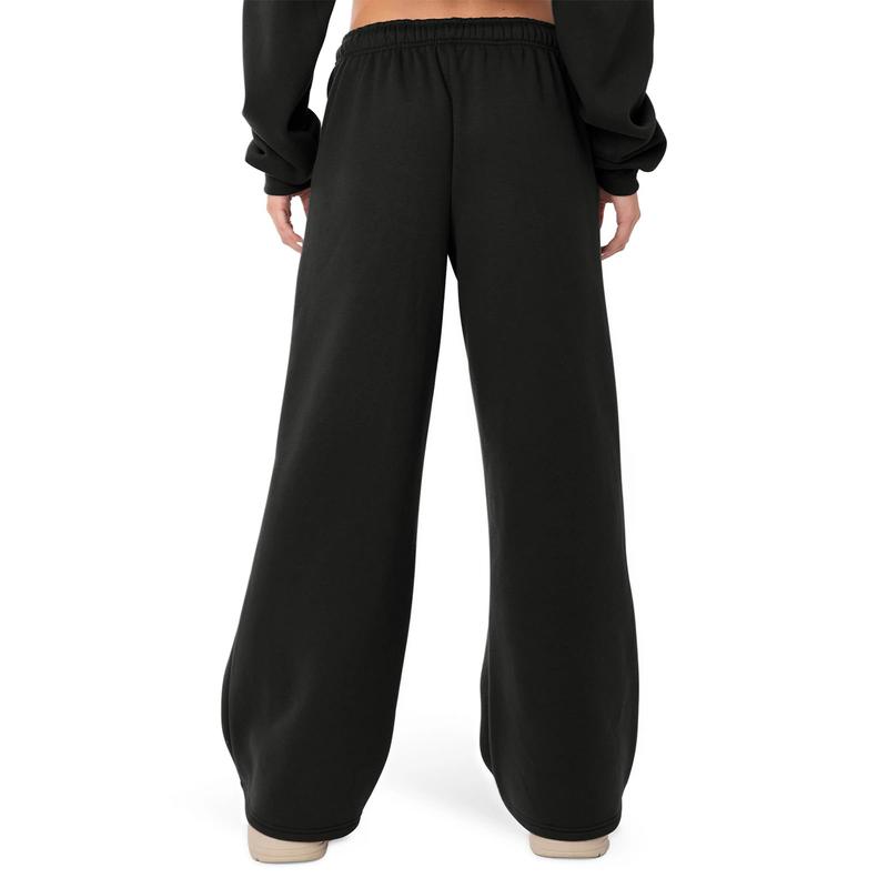 Women's Casual Joggers Sweatpants Solid Color Drawstring High Waist Wide Leg Trousers