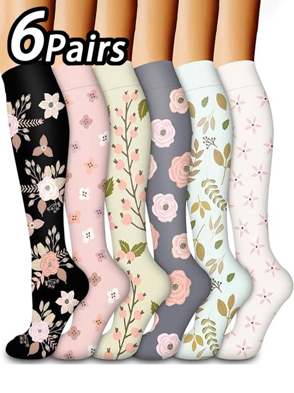 Women's Floral Print Over The Calf Socks, Breathable Comfortable Socks for Daily Wear, Ladies Socks for All Seasons