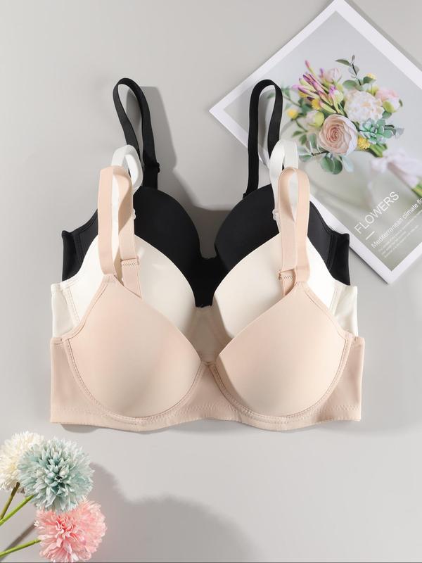 Women's Solid Color Push Up Bra, Casual Comfortable Breathable Adjustable Strap Bra for Daily Wear, Women's Underwear for All Seasons