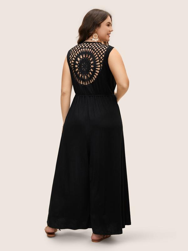 BloomChic V Neck Crocheted Cut Out Jumpsuit