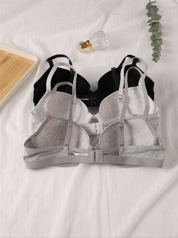 Women's Solid Color Adjustable Strap Bra, Casual Comfortable Breathable Buckle Back Bra, Lingerie for All Seasons