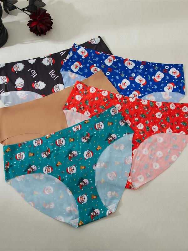  All Over Print Christmas Themed Brief, Soft Comfy Breathable Panties for Daily Wear, Women's Underwear for All Seasons