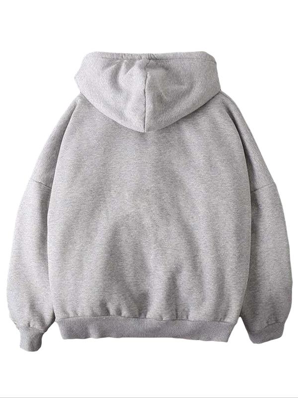 Women's Solid Drop Shoulder Drawstring Zip Up Thermal Lined Hooded Jacket, Casual Long Sleeve Pocket Hooded Outerwear for Fall & Winter, Women's Tops Clothes for Daily Wear