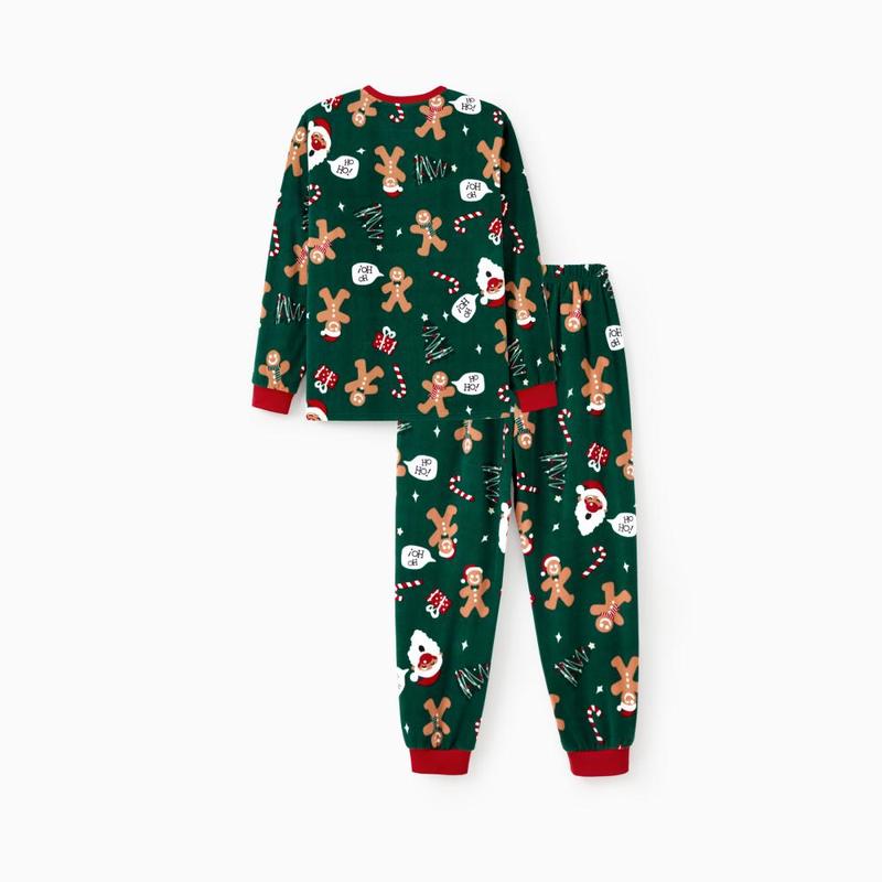 PatPat Christmas Pajamas Family Matching Fleece Gingerbread Man Long Sleeves Pajamas Sets with Pockets