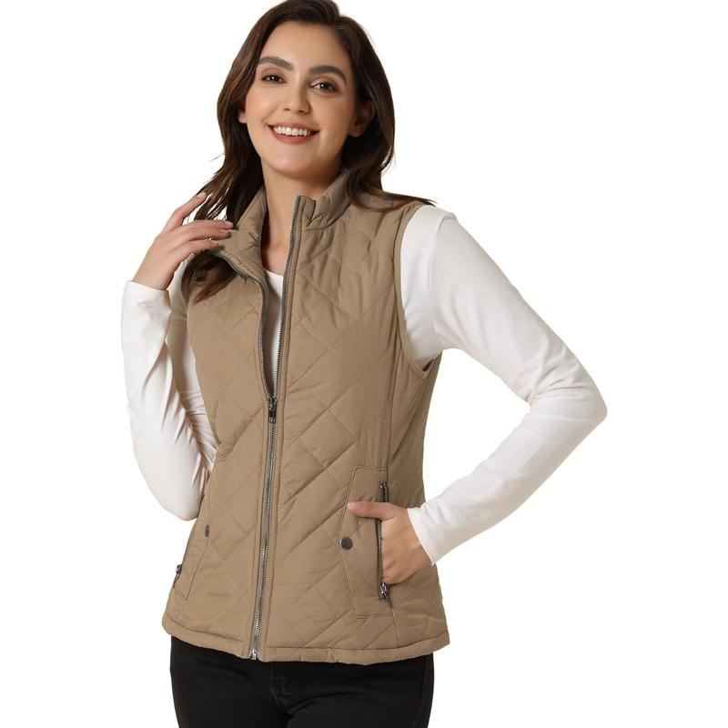 Allegra K Women's Puffer Vest Stand Collar Lightweight Gilet Quilted Zip Vest