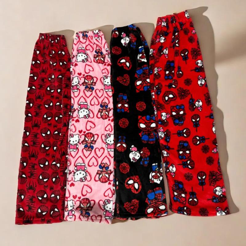 Anime Pajama Pants for Women Girls Cute Cartoon Cat Spider Pjs Casual Flannel All Over Print Kawaii Sleep Bottoms