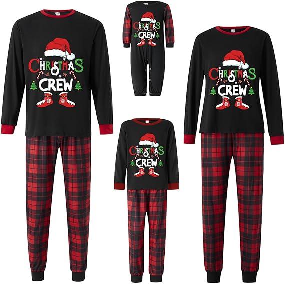 Christmas Family Pajamas Sets, BengUp Christmas Pajamas for Family Long Sleeve Pjs Matching Sets with Plaid Pants Soft Sleepwear Loungewear