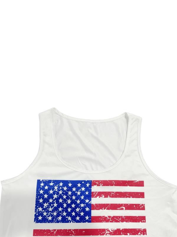 Women's Star & Striped Print Scoop Neck 4th of July Tank Top, Casual Streetwear Sleeveless Cropped Top for Summer, Ladies Teen Girls Clothes for Daily Wear