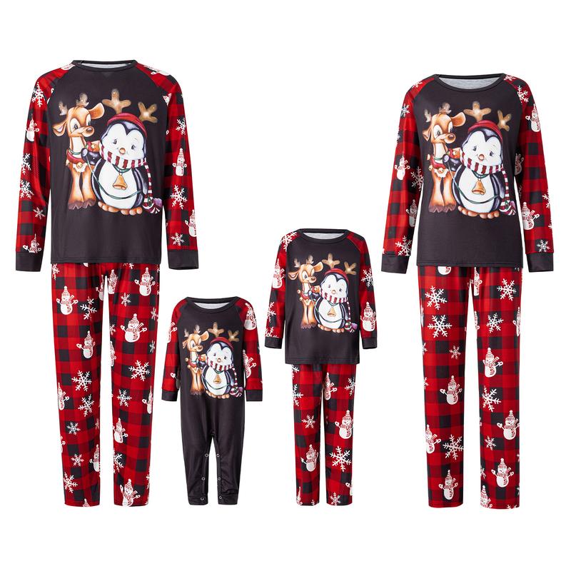 Family Matching Christmas Pajamas Set, Long Sleeve Christmas Cartoon Elk Print Tops Trousers Suit for Kid Dad Mom   Romper Womenswear Clothing