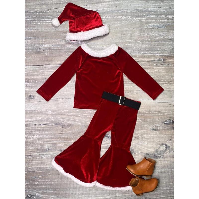 Santa's Helper Velvet and Fleece Christmas Red 3 Piece Set