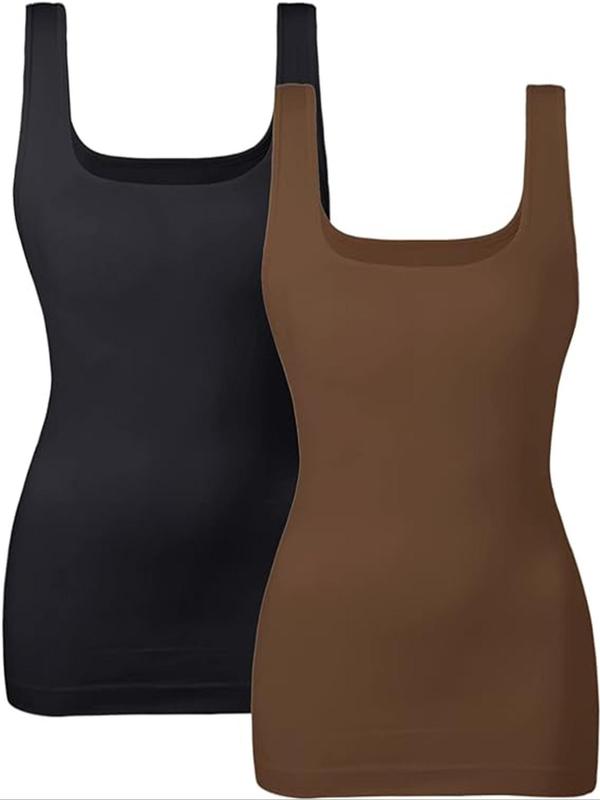 Women's Solid Color Square Neck Shapewear Tank Top, Tummy Control Sleeveless Shapewear Top, Seamless Shapewear Top for Daily Wear