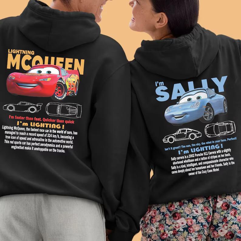 Lightning Mcqueen Shirt, Porsche T-shirt Lightning Mcqueen And Sally Carrera Couple Vintage Cars Matching t-shirt Hoodie Sweater Porsche 996 Cars Film T-shirt.