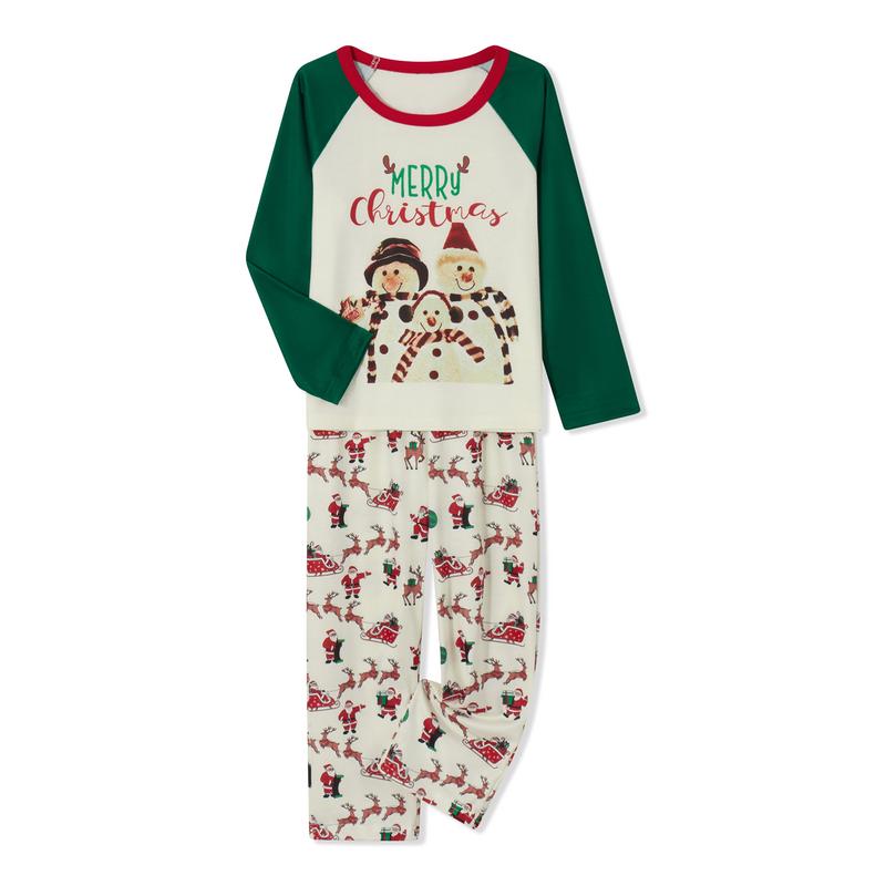 Family Matching Christmas Pajamas, Romper Snowman Letter Pattern Long Sleeve Tops and Elk Santa Print Pants Sleepwear Set