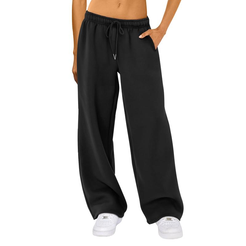 Women's Casual Joggers Sweatpants Solid Color Drawstring High Waist Wide Leg Trousers