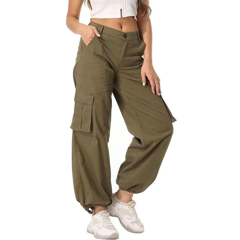 Womens  High Waisted Hiking Pants Multiple Pocket Work Pants Straight Leg Casual Cargo Pants With Adjustable Trouser cuffs Blank And ArmyGreen For Ladies