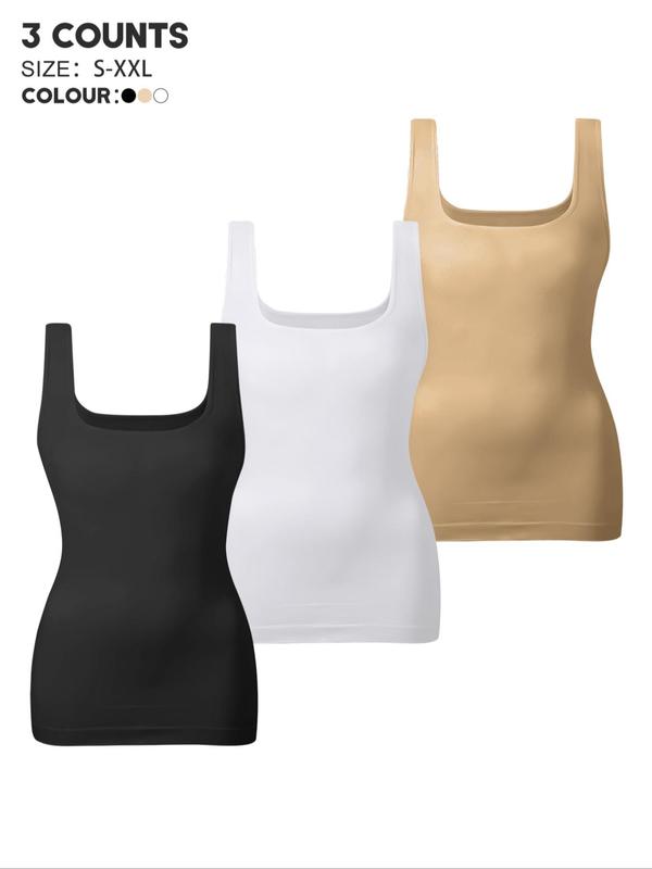 Women's Solid Color Square Neck Shapewear Tank Top, Tummy Control Sleeveless Shapewear Top, Seamless Shapewear Top for Daily Wear