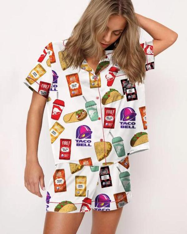 Taco Bell Pajama Set Satin Pajamas Set Comfort Fit Nightwear Womenswear