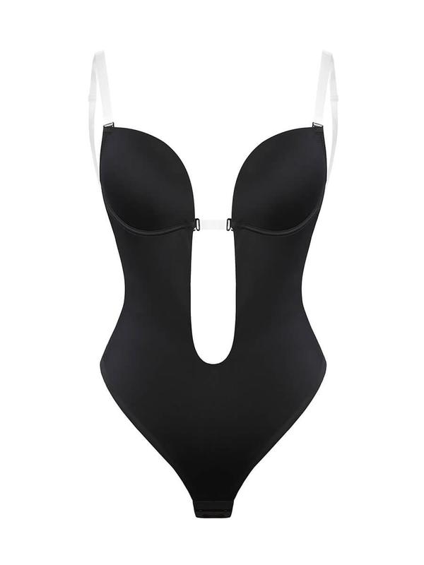 FeelinGirl Seamless Backless Built-in Bra Bodysuit with Open Crotch Comfortable Soft Fabrics Womenswear