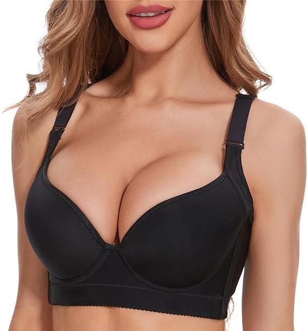 Women's Push Up Bra,Full-Coverage Underwire Bra,Hide Back Fat Deep Cup Bra,Smoothing T-Shirt Bra,Sculpting Uplift Bra