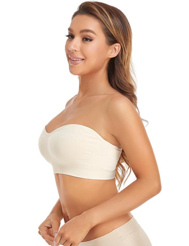 Lusait Strapless Bras for Women Non-Slip Silicone Padded Bandeau Bra Wireless Tube Top Bra