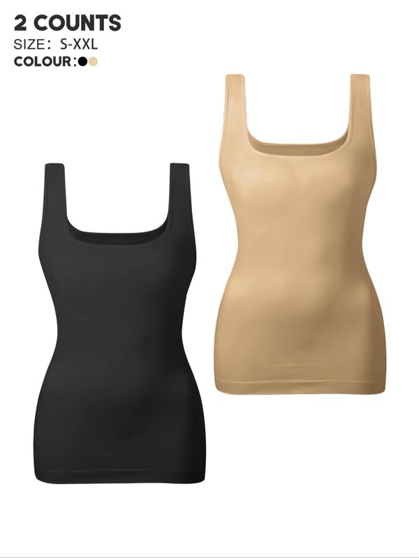 Women's Solid Color Square Neck Shapewear Tank Top, Tummy Control Sleeveless Shapewear Top, Seamless Shapewear Top for Daily Wear