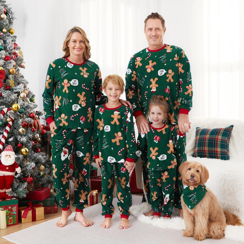 PatPat Christmas Pajamas Family Matching Fleece Gingerbread Man Long Sleeves Pajamas Sets with Pockets