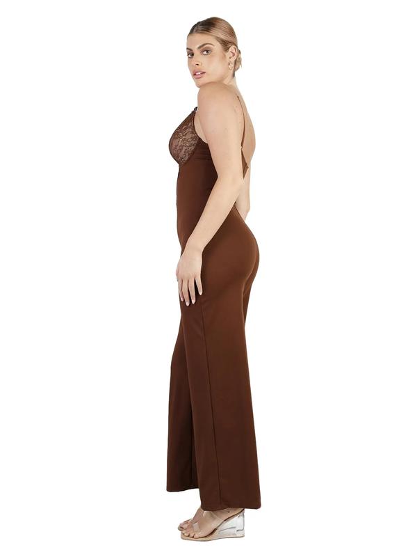 Popilush Shapewear Lace V-Neck Wide-Leg Jumpsuit