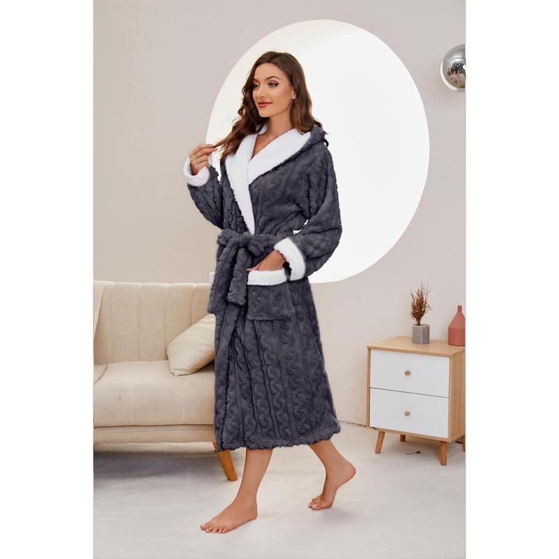 Plush Long Hooded Robes for Women, Soft Fluffy Womens Fleece Robe Thicker Warm Bathrobes