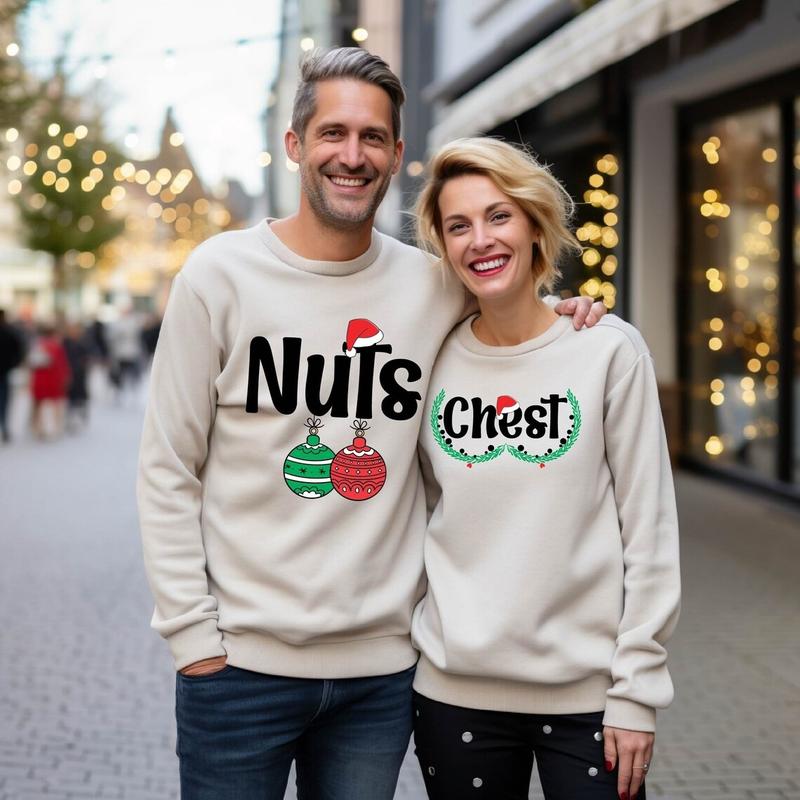 Chest Nuts Sweatshirt, Christmas Couples Matching Sweatshirt, His and Her Christmas Sweater, Funny Couple Sweater, Ugly Christmas Sweater