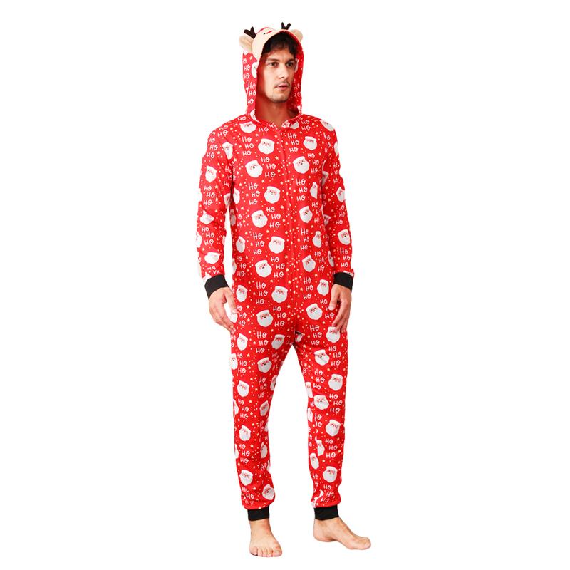 Matching Christmas Pajamas for Family Long Sleeve Santa Print Hooded Romper Zip Up Jumpsuits Xmas Pj's Clothes Homewear Sleepwear Loungewear Nightwear Bodysuit Womenswear  Round Neck Winter Womenswear Outdoors