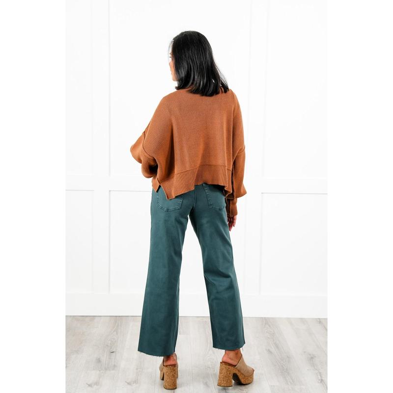 Veret High Rise Green Cropped Wide Leg Jeans