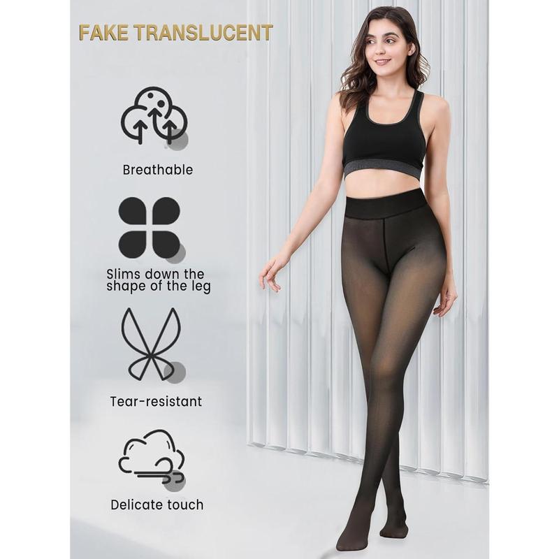 Fleece Lined Tights Women Sheer Fake Translucent Winter Thermal Pantyhose