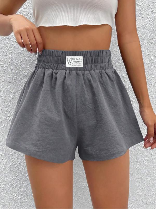 Women's Letter Patched Elastic Waist Shorts, Casual High Waist Wide Leg Shorts, Ladies Bottoms for Summer