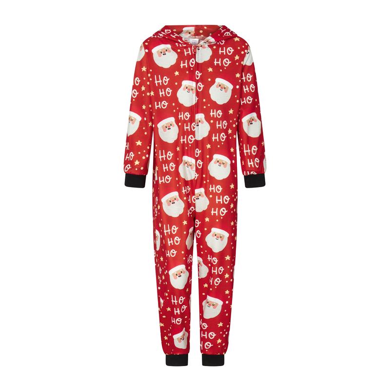 Matching Christmas Pajamas for Family Long Sleeve Santa Print Hooded Romper Zip Up Jumpsuits Xmas Pj's Clothes Homewear Sleepwear Loungewear Nightwear Bodysuit Womenswear  Round Neck Winter Womenswear Outdoors