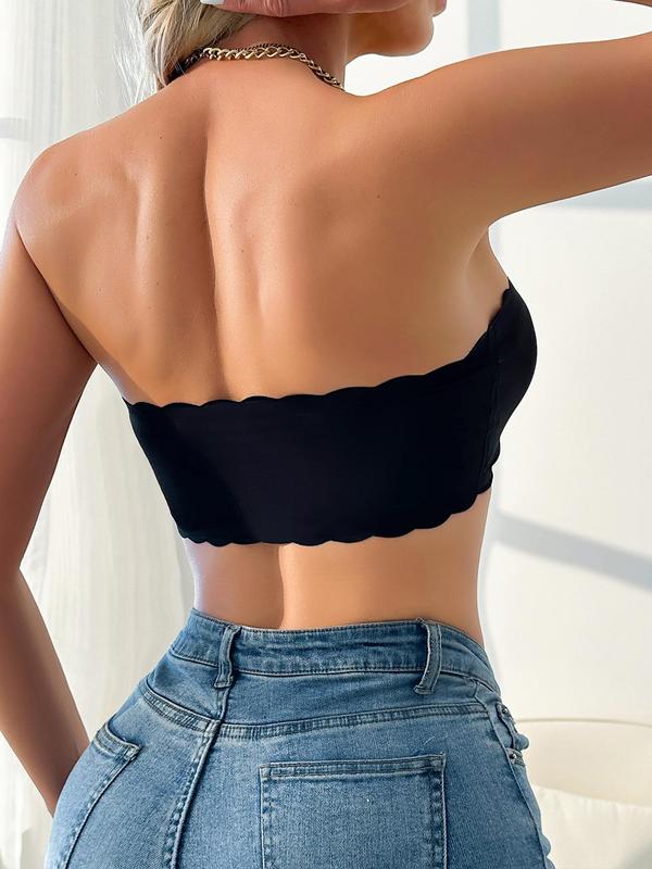 Women's Solid Color Hook & Eye Front Crop Tube Top Bra, Casual Breathable Comfortable Strapless Push Up Bra, Ladies Underwear for All Seasons