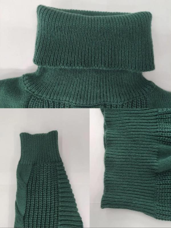 Women's Plain Drop Shoulder Cable Knit Sweater Dress, Casual Long Sleeve High Neck Jumper Dress for Fall & Winter, Women's Knitwear for Daily Wear