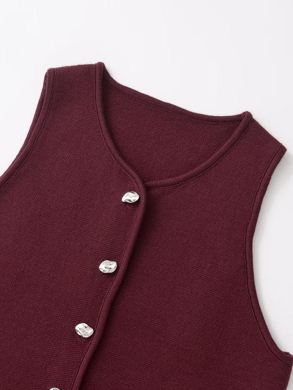 Women's Plain Button Front V Neck Sweater Vest, Casual Sleeveless Knit Top for Spring & Fall, Fashion Women's Knitwear for Daily Wear