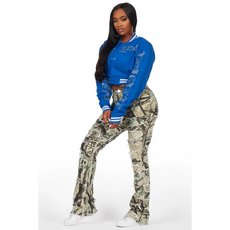 Zariyah Tree Camo Stacked Flare Jean