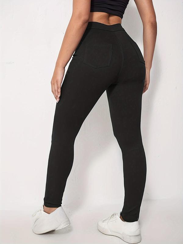 Women's Plain High Waist Skinny Pants, Casual Comfy Button Fly Trousers for Daily Wear, Ladies Bottoms for All Seasons