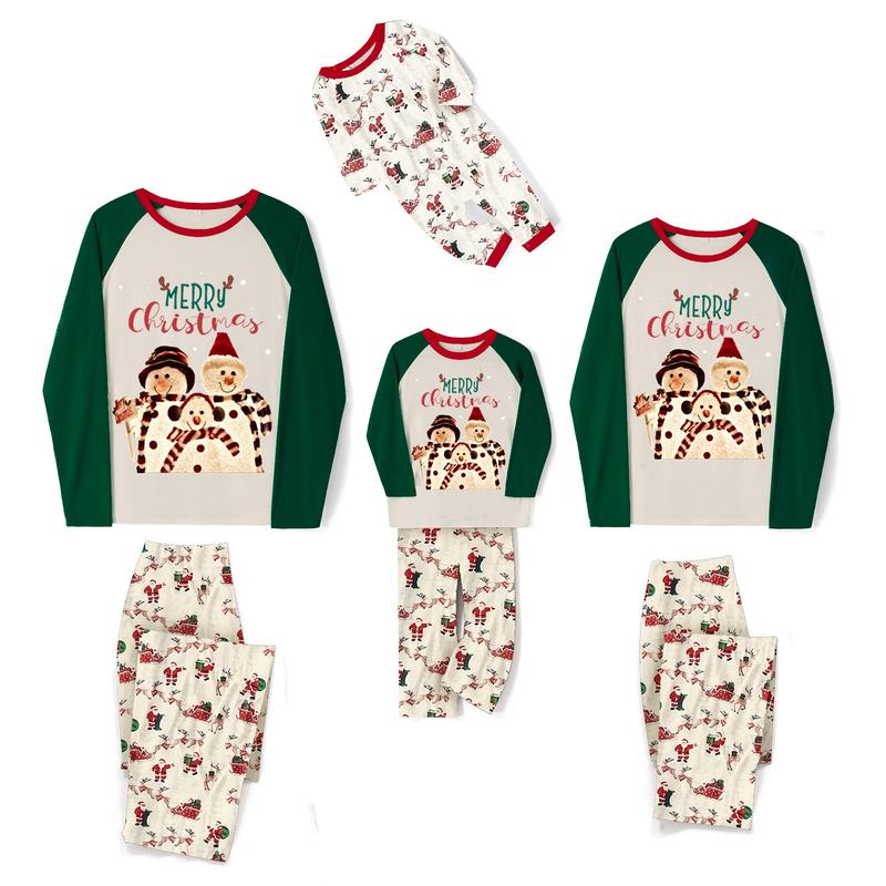 Family Matching Christmas Pajamas, Romper Snowman Letter Pattern Long Sleeve Tops and Elk Santa Print Pants Sleepwear Set