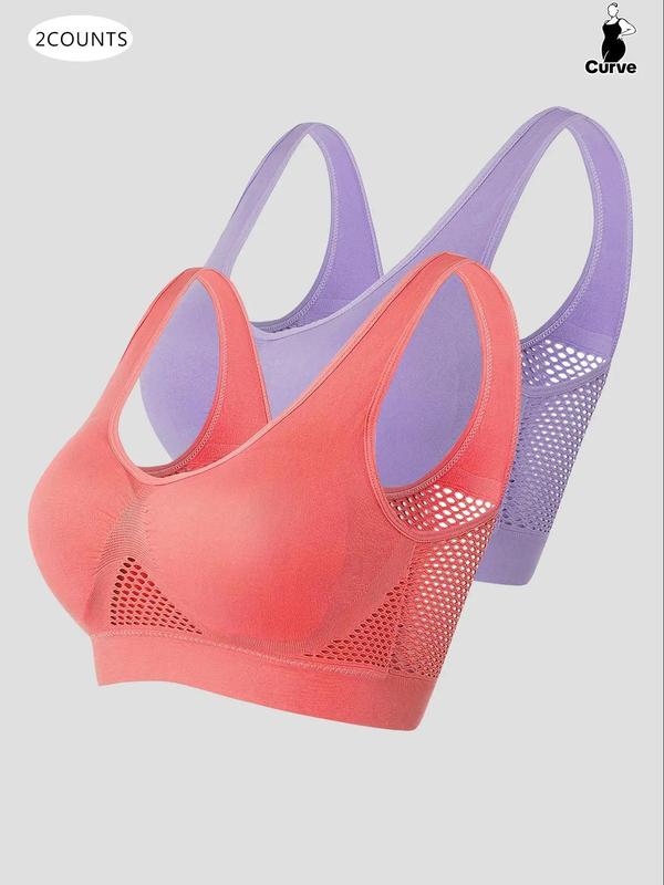 Plus Size Push Up Bra, Women's Breathable Comfortable Wireless Bra for All Seasons, Hollow Out Mesh Plus Size Bra for Women, Summer Wear 2024, Plus Size Women's Clothing