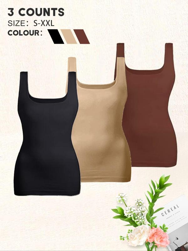 Women's Solid Color Square Neck Shapewear Tank Top, Tummy Control Sleeveless Shapewear Top, Seamless Shapewear Top for Daily Wear