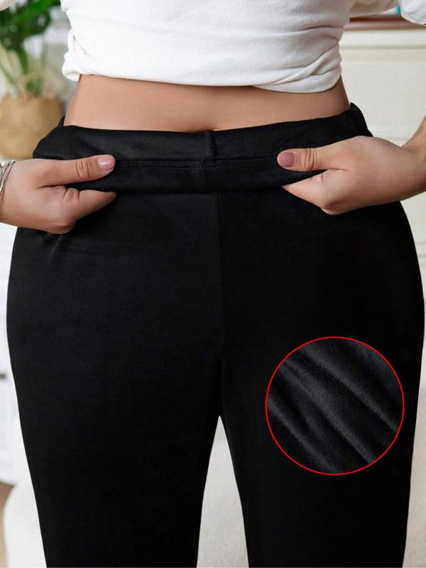  Solid High Waist Thermal Lined Leggings, Casual Comfy Warm Skinny Pants for Daily Wear, Women's Bottoms for Fall & Winter