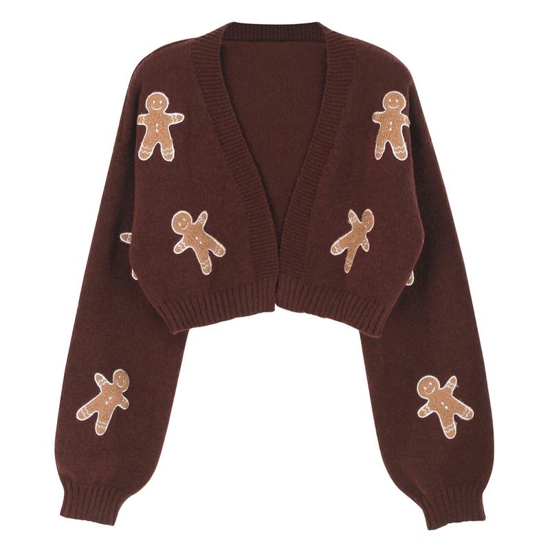 Women's Christmas Open Front Cropped Cardigan Sweaters Long Sleeve Ugly Style Christmas Man Cardigan