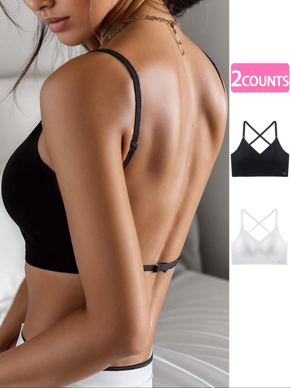 Women's Solid Wireless Push Up Bra, Casual Adjustable Strap Backless Lingerie Top, Soft Comfortable Breathable Lingerie for Daily Wear