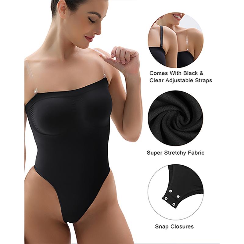 SHAPERX Strapless Tummy Contorl Shaperwear Seamless Sculpting Thong Bodysuit Shapewear Womenswear