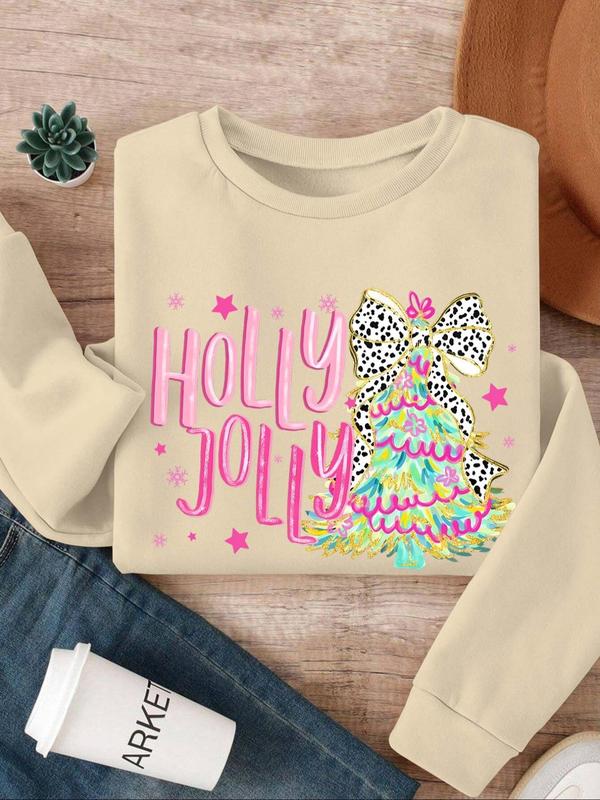 Women's Christmas Tree Print Round Neck Sweatshirt, Casual Long Sleeve Crew Neck Pullover for Fall & Winter, Women's Clothes for Daily Wear