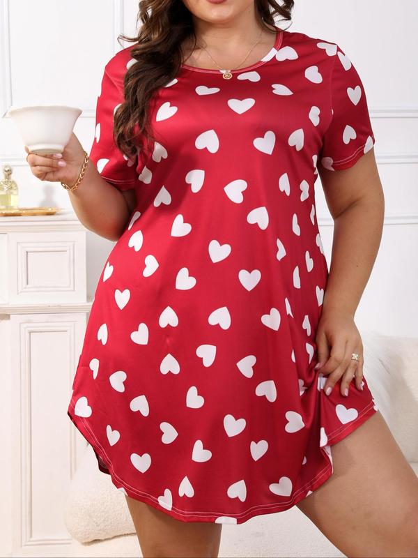  All Over Print Round Neck Tee Nightdress, Casual Short Sleeve Nightgown for Summer, Women's Sleepwear for Indoor Home Wear