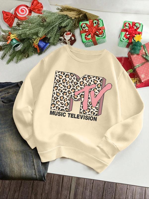 Women's Letter Print Round Neck Sweatshirt, Casual Long Sleeve Crew Neck Pullover for Daily Wear, Ladies Clothes for All Seasons