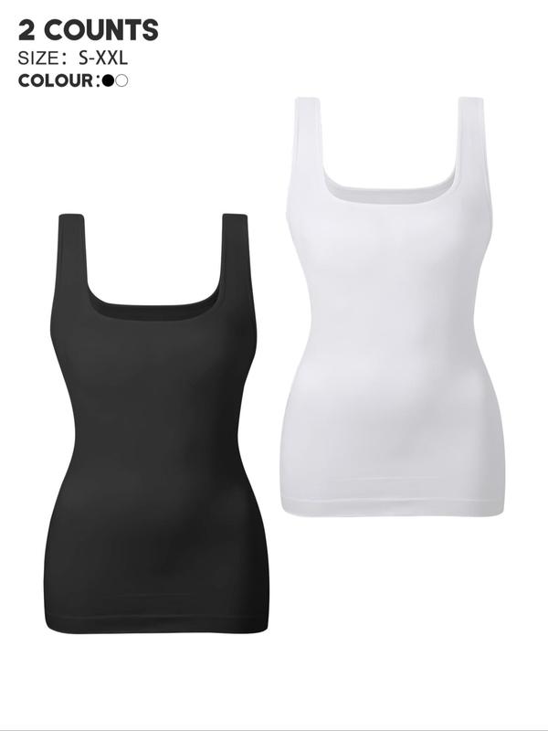 Women's Solid Color Square Neck Shapewear Tank Top, Tummy Control Sleeveless Shapewear Top, Seamless Shapewear Top for Daily Wear